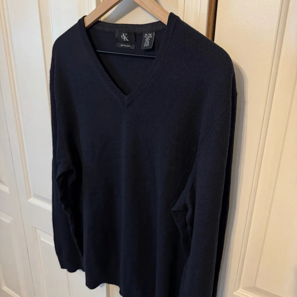Calvin Klein Men’s Deep Navy Blue 100% Merino Wool V-Neck Long Sleeve Size XL - Picture 3 of 12
